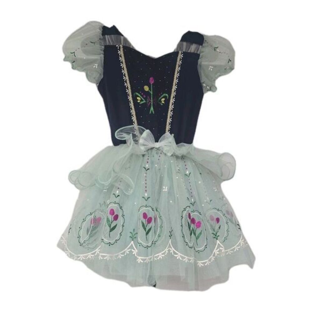 Anna Frozen Inspired Ballet Leotard Tutu Dress Navy Mint Green Kids‎